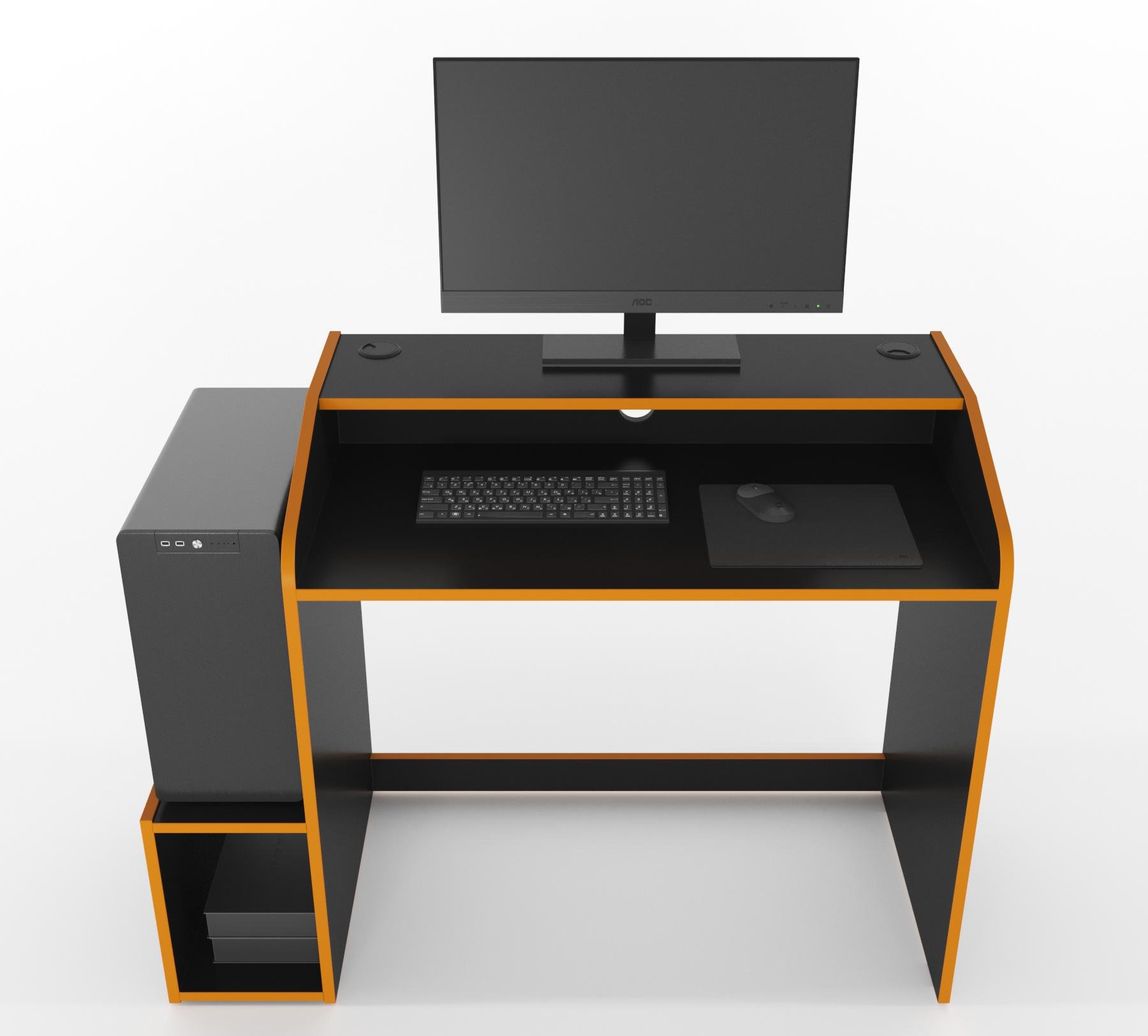 Стіл геймерський ергономічний Zeus Wakanda W3 ЛДСП Чорно-помаранчевий (W3)