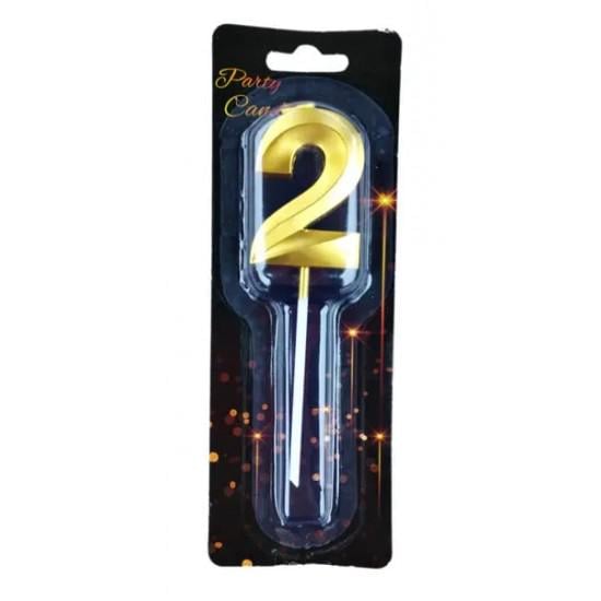 Свеча-цифра 2 3D для торта 4,5 см Золотой (12200)