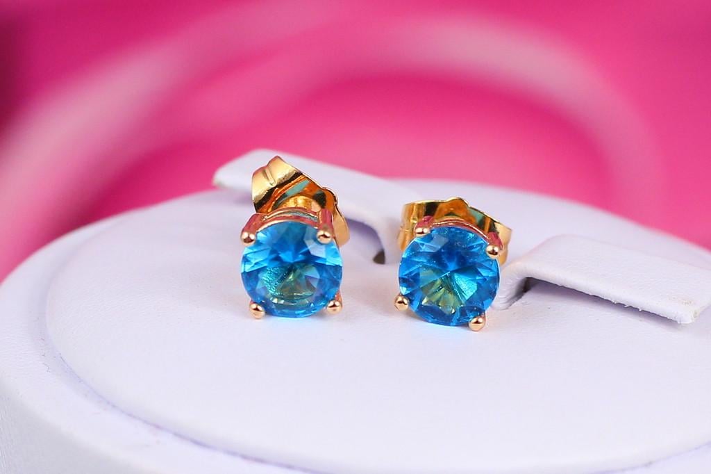 Серьги гвоздики Xuping Jewelry с голубым камнем 7 мм Золотистый