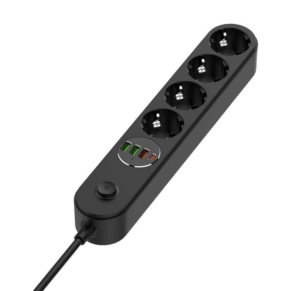 Удлинитель-фильтр сетевой СolorWay 4 розетки/Type-C PD20W/3USB QC3.0 45W 2 м Black (CW-CHE44PDB) - фото 5 Удлинитель-фильтр сетевой СolorWay 4 розетки/Type-C PD20W/3USB QC3.0 45W 2 м Black (CW-CHE44PDB) - фото 5