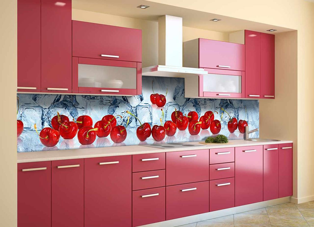 Кухонный фартук Спелые вишни из самоклеющейся виниловой пленки 60х250 см Голубой Кухонный фартук Спелые вишни из самоклеющейся виниловой пленки 60х250 см Голубой