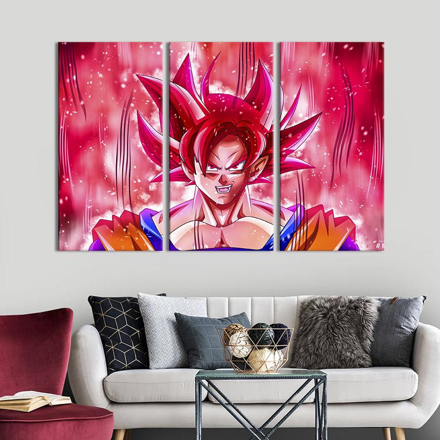 Картина на холсте триптих Герой аниме Розовый Гоку 156x100 см (1422-31)