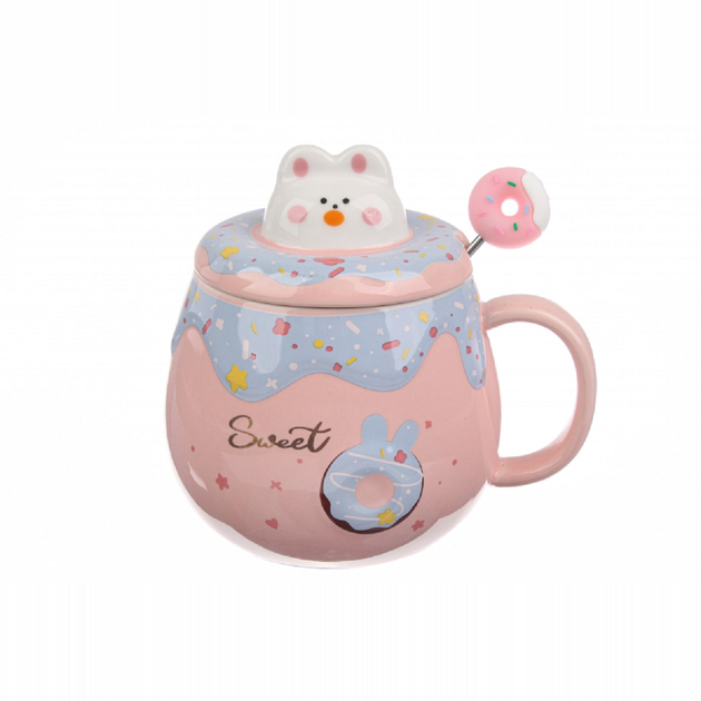 Чашка з кришкою Пончик 14613 500 мл Рожевий (4981792)