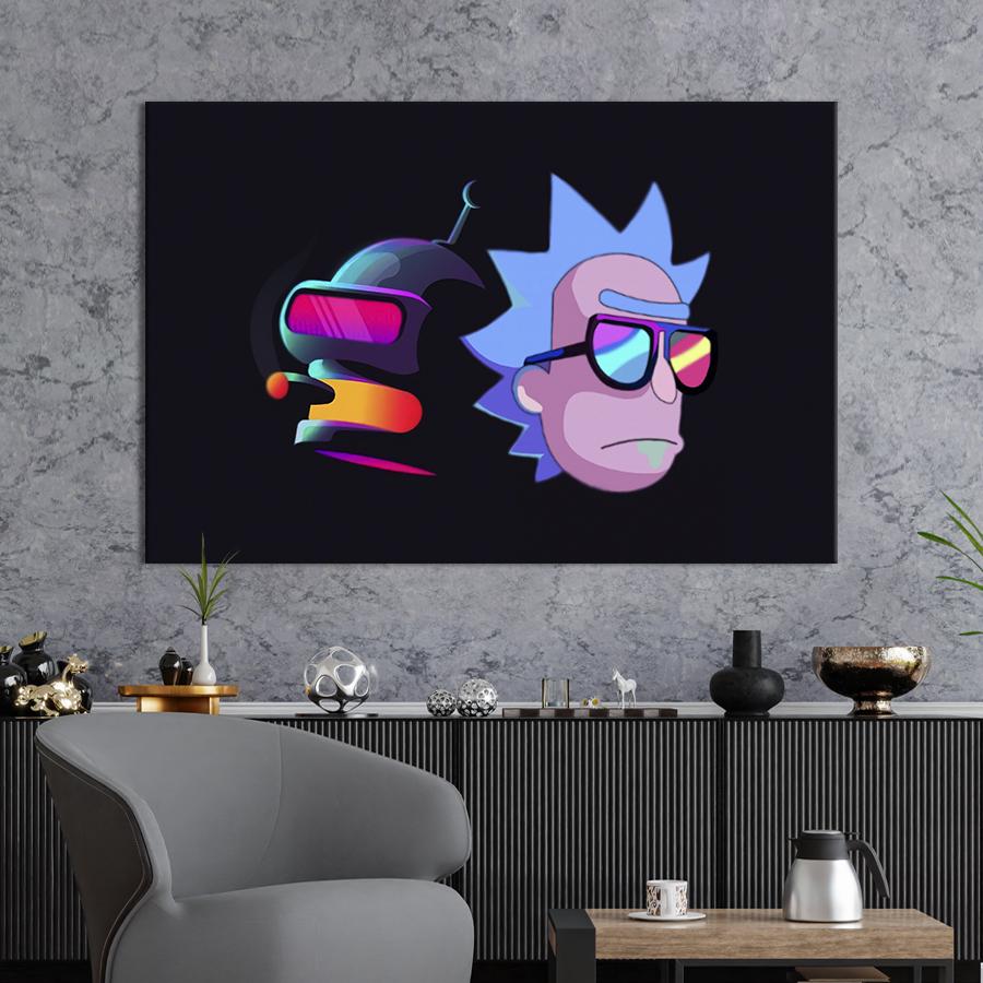 Настенный декор картина на холсте для интерьера Crossover Bender and Rick Sanchez 51x34 см (756-1)