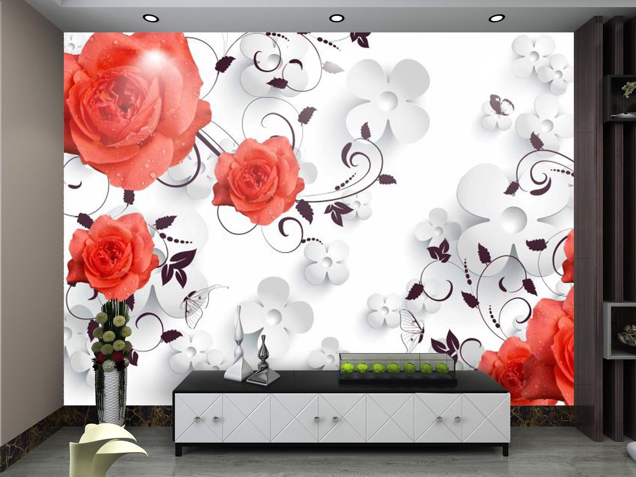 Фотообои 3D флизелиновые цветочные для спальни/зала/кухни Красные розы