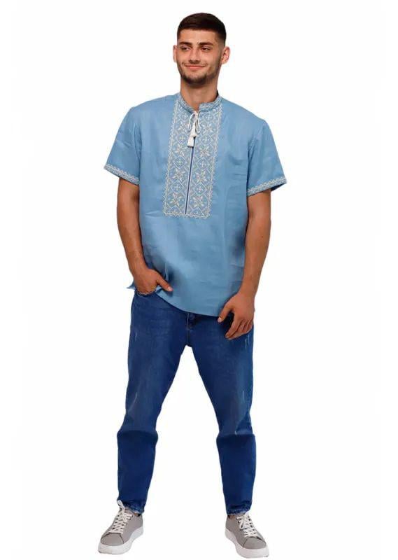 Вышиванка мужская р. 52 Голубой (285) - фото 5