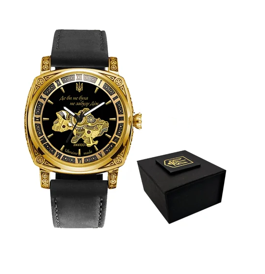 Наручные часы Awarder 021-3D "Де би не була" Gold/Black Leather
