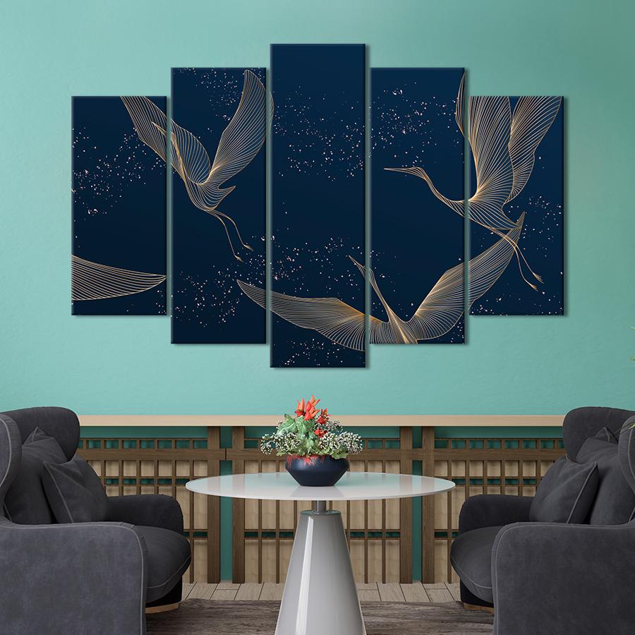 Картина на полотні Політ журавлів у нічному небі 137x85 см (V306-5_L)