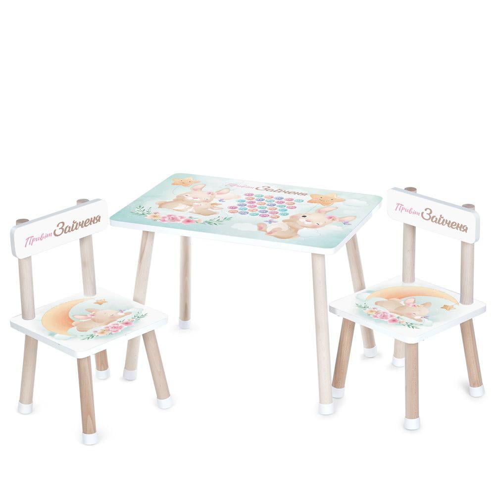 Детский стол Bambi M 501-12 Зайчик деревянный с двумя стульчиками украинский алфавит (24715632)