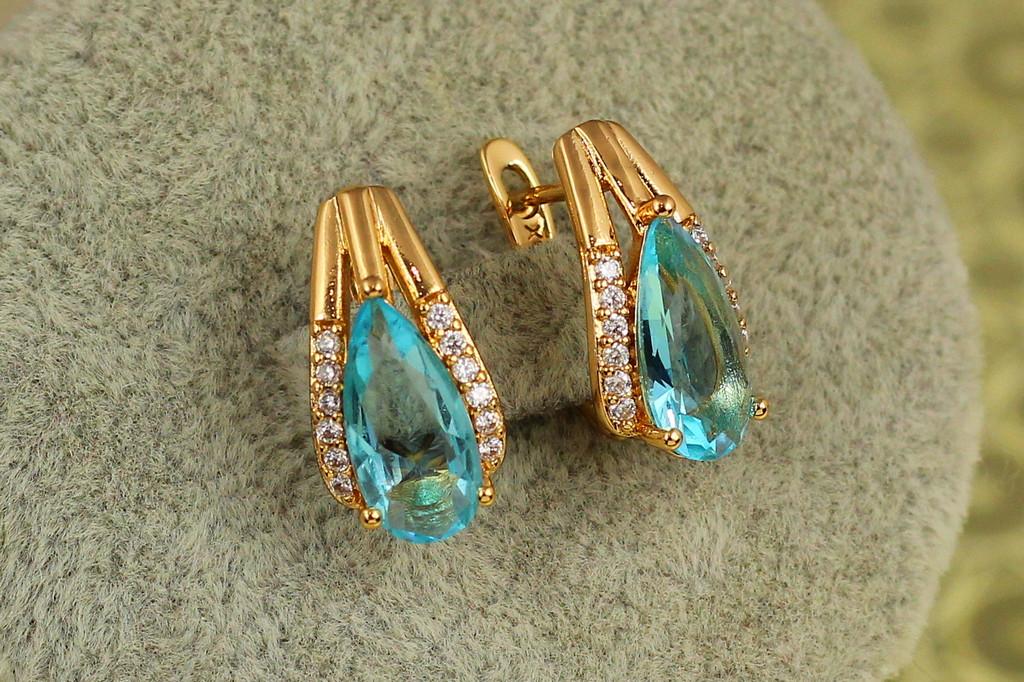 Серьги Xuping Jewelry Сонет с голубым камнем 1,7 см Золотистый (2570359123)