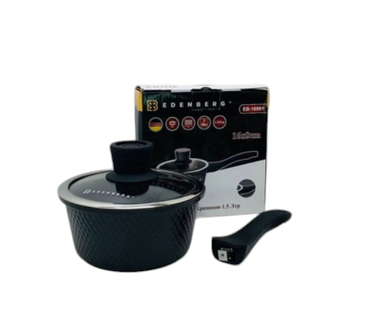 Ківш з литого алюмінію EB-16991 з антипригарним покриттям та скляною кришкою 1,5 л Чорний (24463473) - фото 2