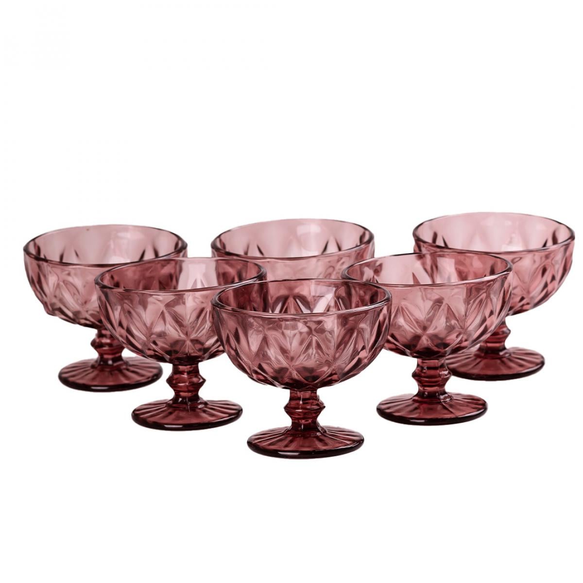 Креманки фігурні грановані із товстого скла 6 шт. Рожевий (HP037P)