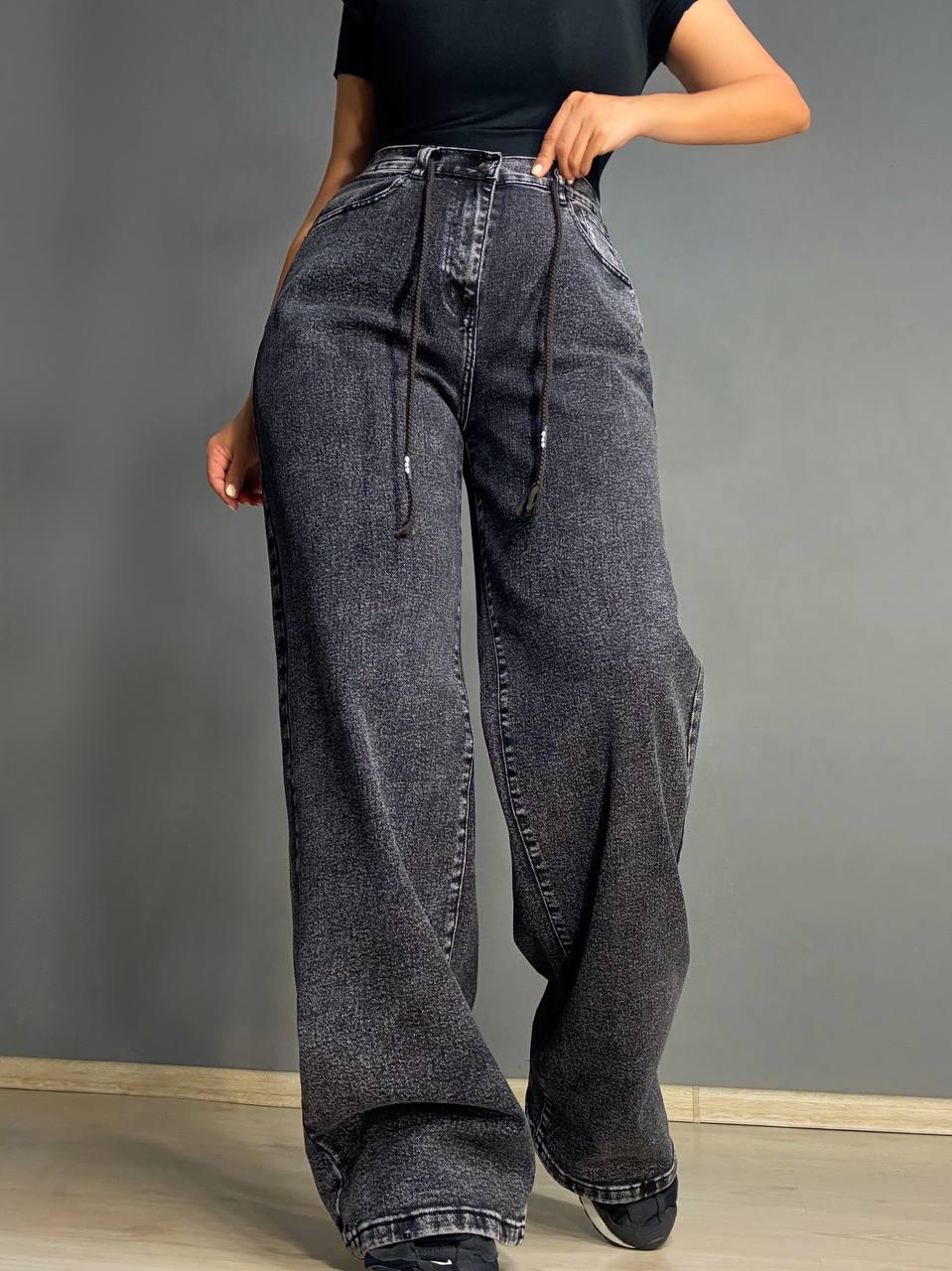 Джинсы женские Vanver 82081 палаццо широкие талия на резинке со шнурком р. З6 98 см 125 см Черный