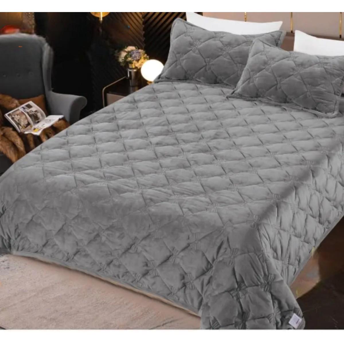 Покривало велюрове стьобане Koloco Ромби євро 220х240 см Сірий (40081)