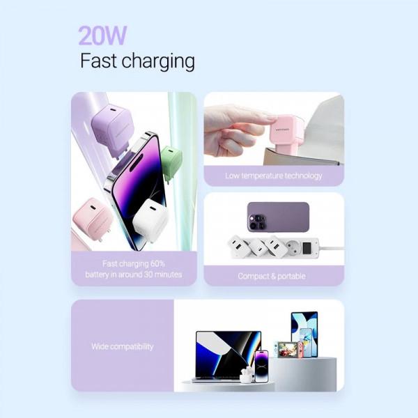 Зарядное устройство Vention 1xUSB-C 20W PD 3.0/QC 3.0 Purple (FEJV0-EU) - фото 4 Зарядное устройство Vention 1xUSB-C 20W PD 3.0/QC 3.0 Purple (FEJV0-EU) - фото 4