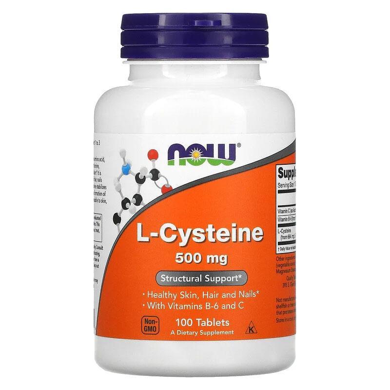 Цистеин Now Foods L-Cysteine 500 мг для здоровья кожи волос ногтей 100 таблеток