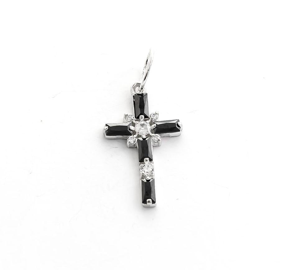 Кулон крест серебряный Maxi Silver 8116/1 с прямоугольными камнями Черный (88773)