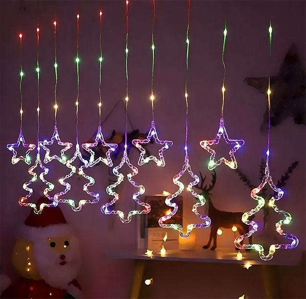 Гирлянда сетевая в форме звездочек и елок 10 фигур 3х0,9 м 120 LED лампочек Разноцветный (1733069ML)