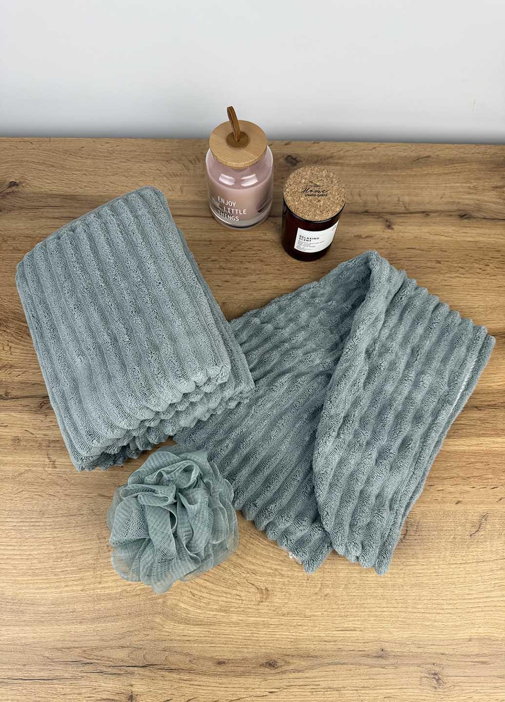 Подарочный набор полотенец из микрофибры Зеленый (37-1) - фото 5 Подарочный набор полотенец из микрофибры Зеленый (37-1) - фото 5