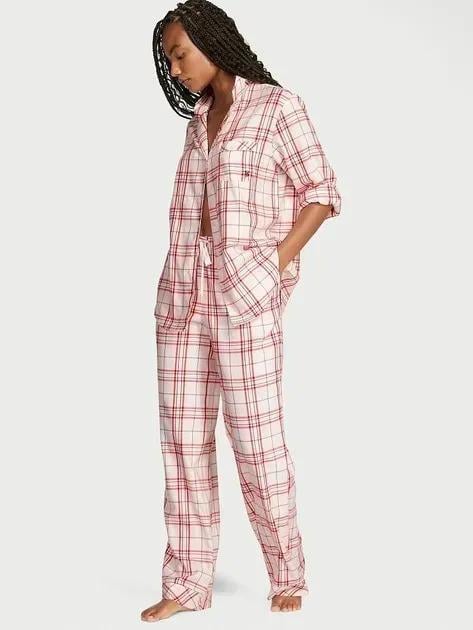 Пижама фланель Victoria's Secret Flannel Short Pajama Set Regular L Розовый (26811729D)