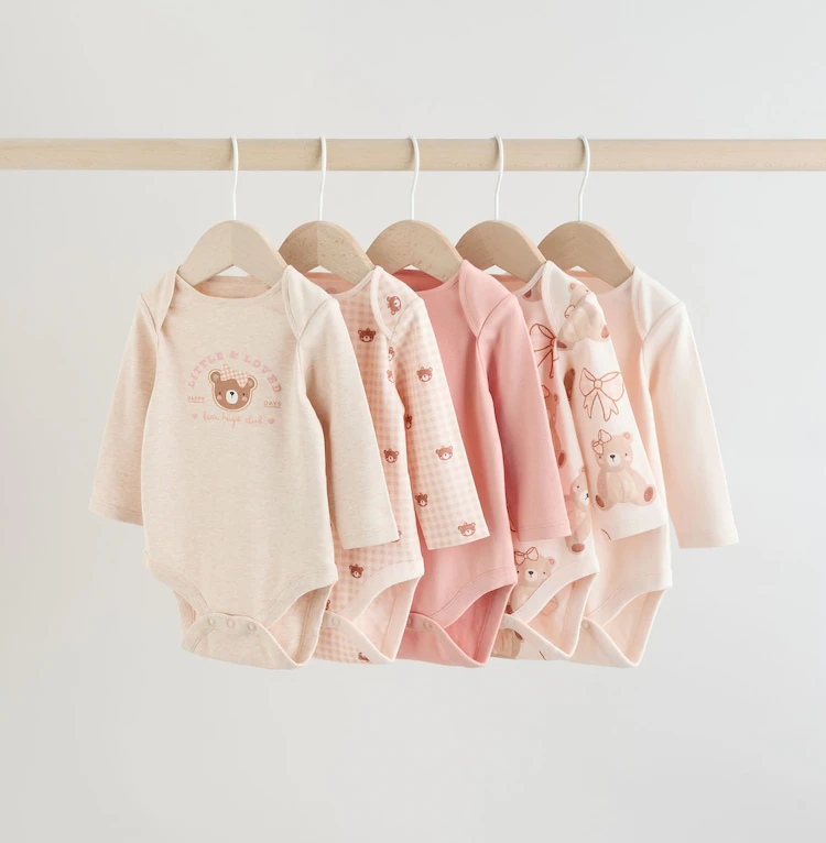 Комплект боди для девочки с длинным рукавом 5 шт. на 9-12 месяцев Розовый