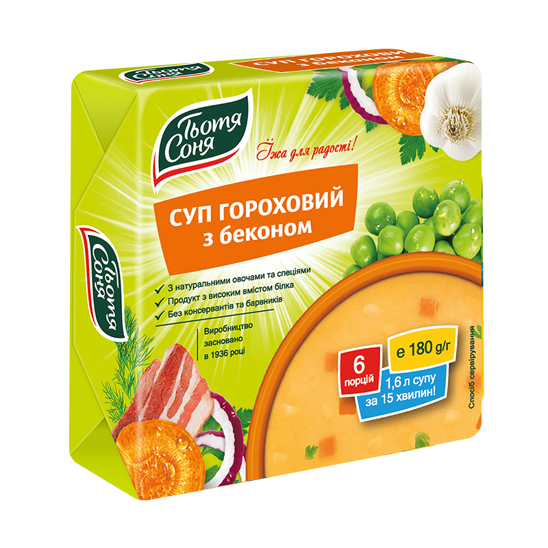 Суп быстрого приготовления Тьотя Соня Гороховый с беконом брикет 180 г (1879859245)