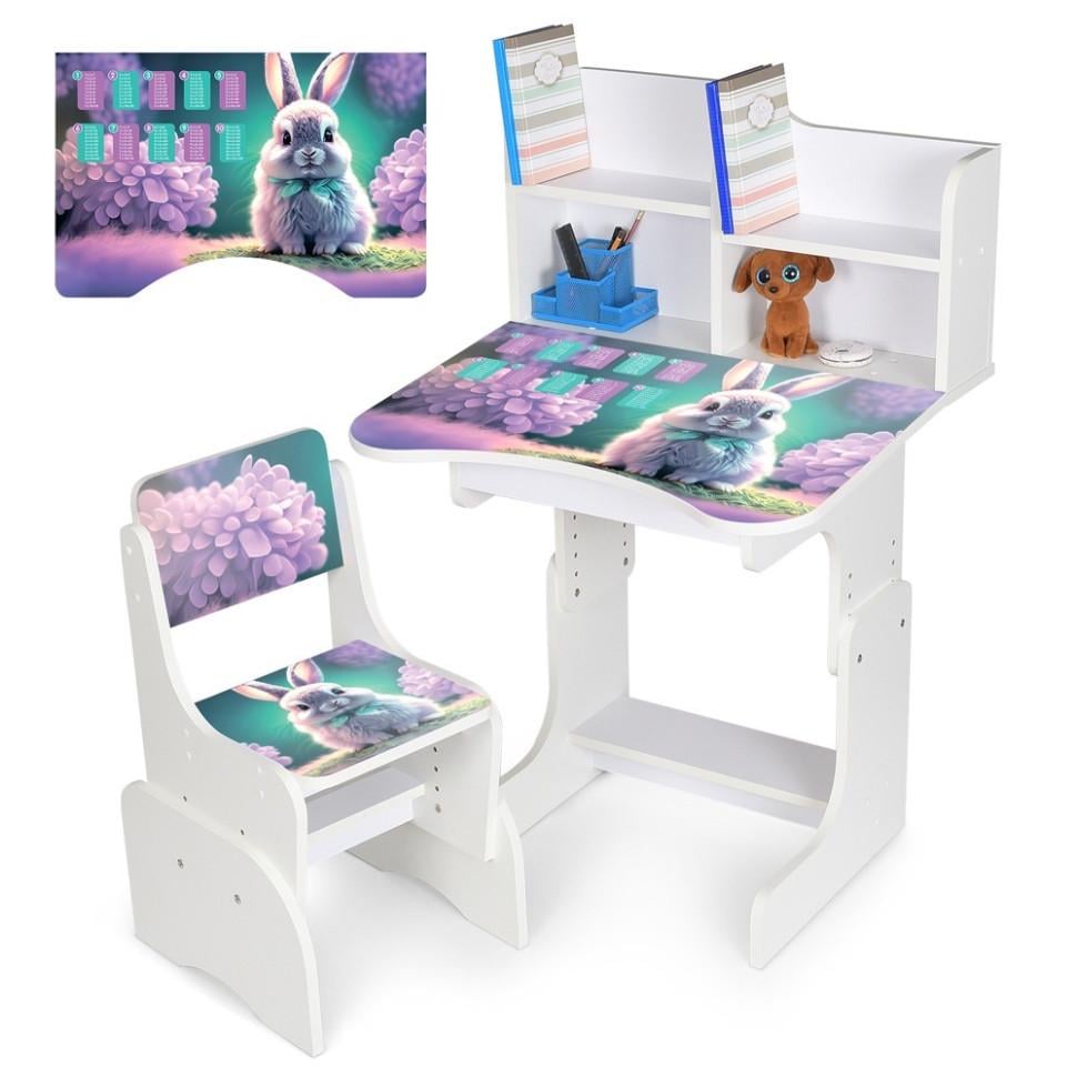 Парта-трансформер Bambi зі стільчиком та надбудовою з регулюванням висоти 56,5/67,5 см Білий