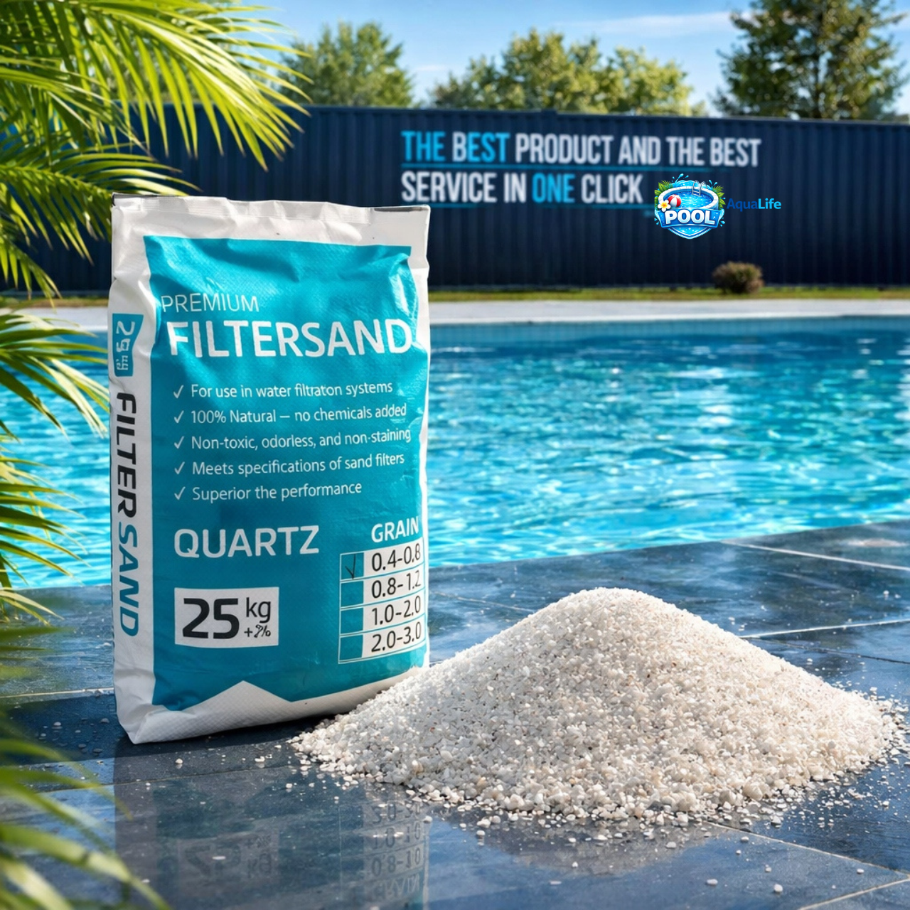 Кварцевый песок для систем фильтрации бассейна Маршалит 0,4-0,8 25 кг (F0000002919)