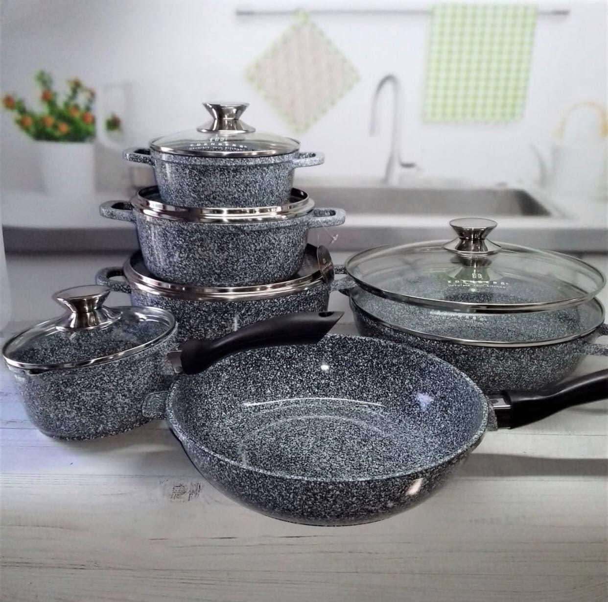 Набір посуду Edenberg з гранітним антипригарним покриттям 14 пр. Сірий (EB-8145) - фото 4 Набір посуду Edenberg з гранітним антипригарним покриттям 14 пр. Сірий (EB-8145) - фото 4