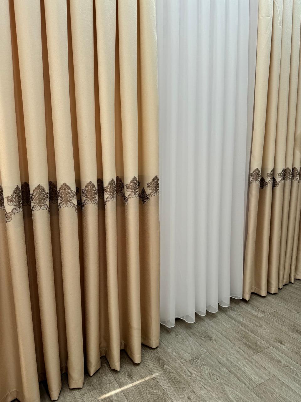 Комплект штор готовый с узором Роял 150х260 см 2 шт. Молочный