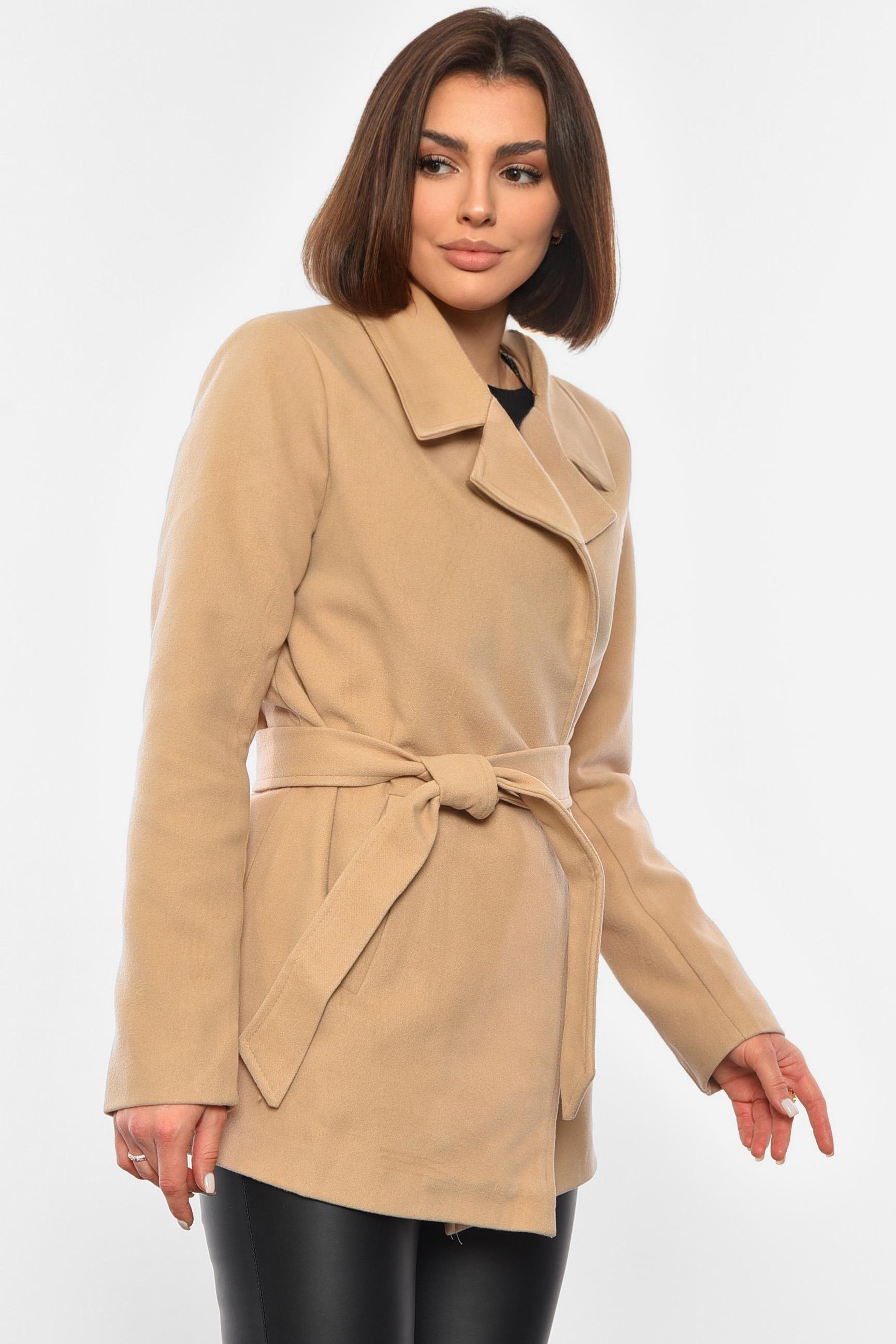 Пальто жіноче на запах L Бежевий (193363) - фото 2