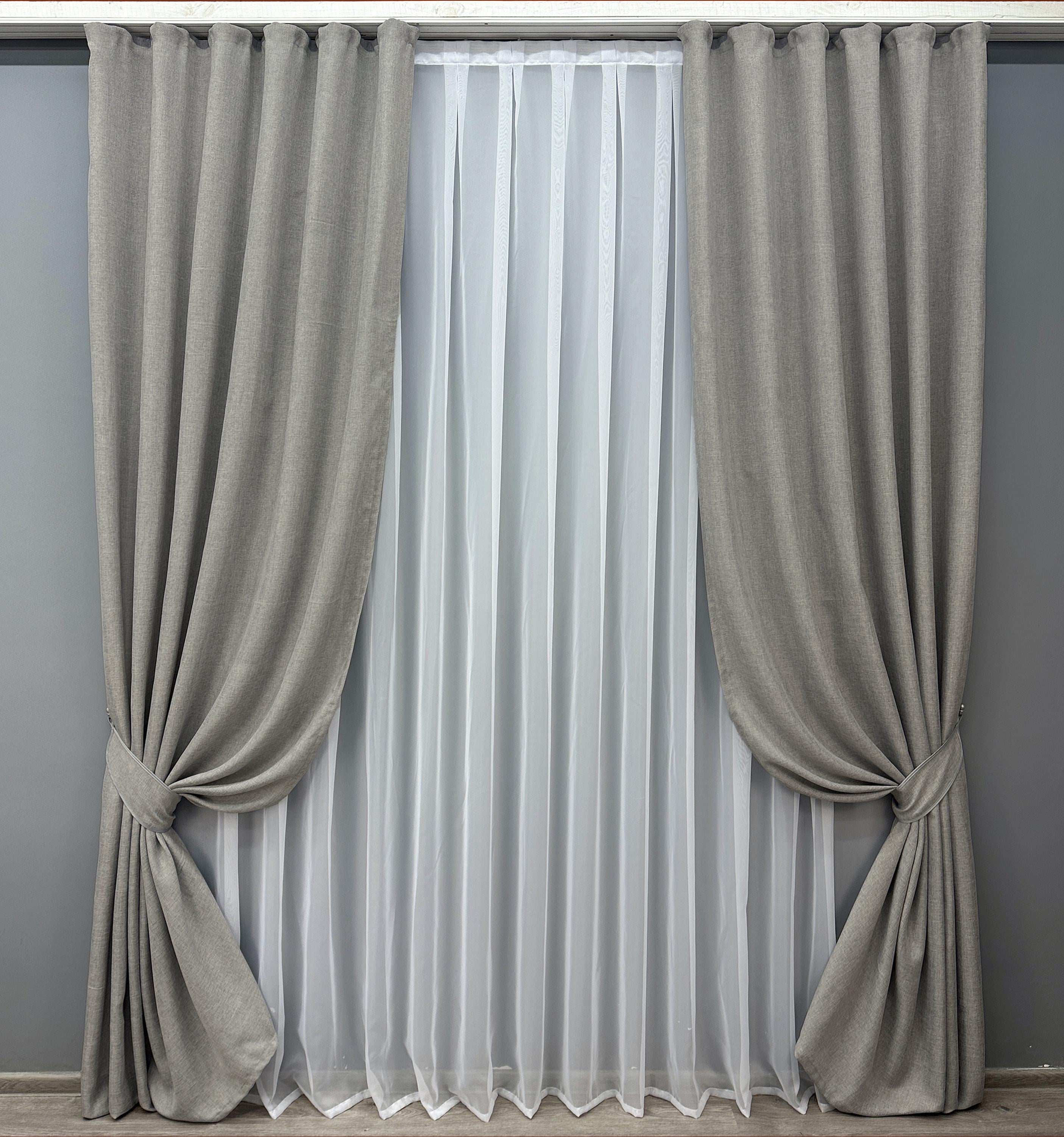 Комплект штор VR-Textil Мешковина № 1016ш лен 150х270 см 2 шт. Светло-серый (30-815)