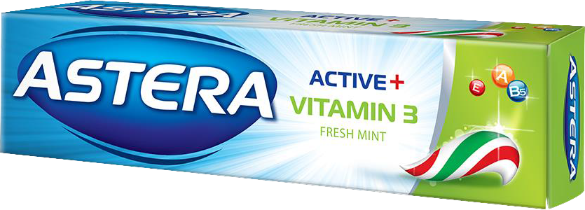 Зубная паста Astera Active + Vitamin 3 110 г (10757350) - фото 1