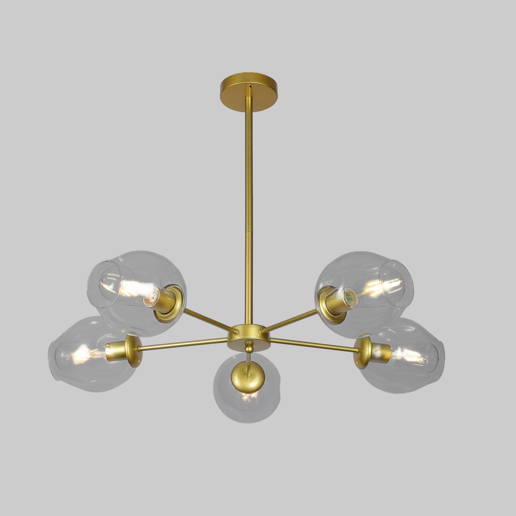 Люстра Modern Molecule на 5 ламп с прозрачными плафонами Золотой