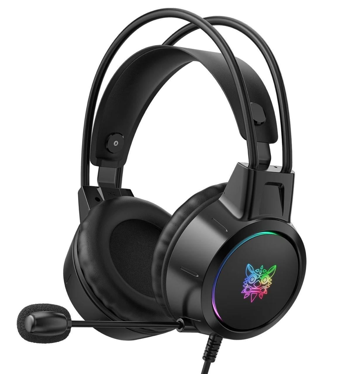 Наушники игровые проводные Onikuma B19 с RGB-подсветкой 50-мм динамиками активным шумоподавлением и поворотным микрофоном 360° Черный