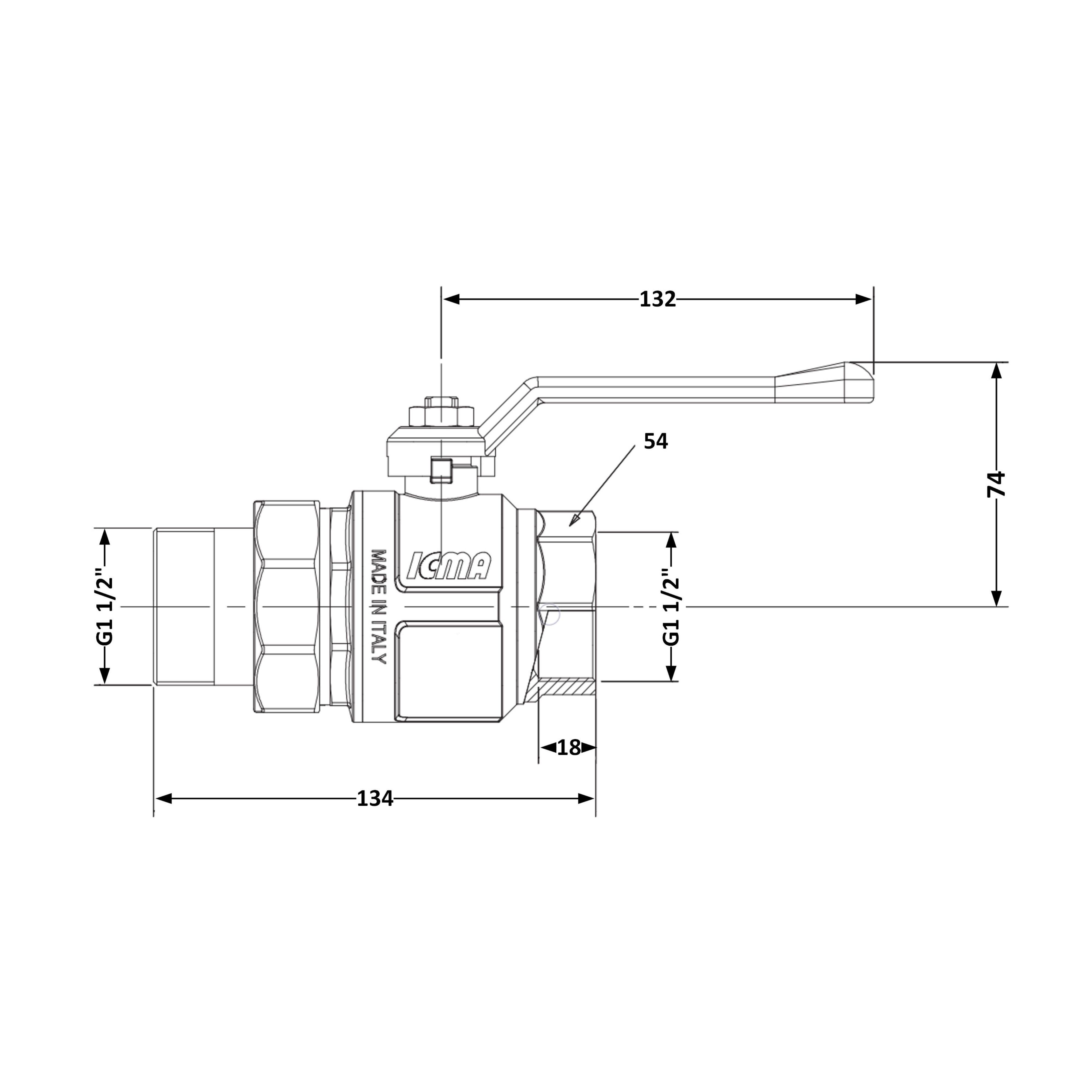 Кран шаровой ICMA №347 87347AH11 1" 1/2" ВЗ с американкой ручка (250925) - фото 2 Кран шаровой ICMA №347 87347AH11 1" 1/2" ВЗ с американкой ручка (250925) - фото 2