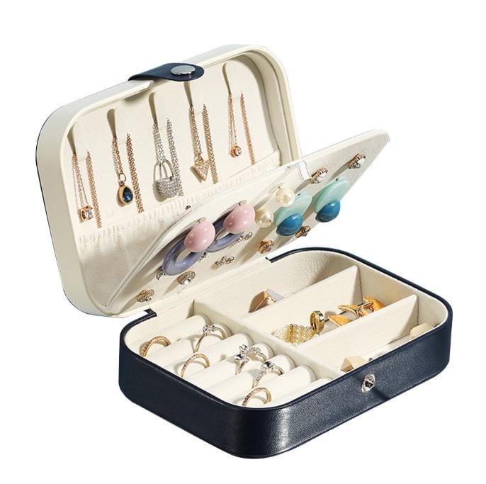 Шкатулка для украшений из экокожи для дома и путешествий Синий/Белый (ШДД-9-2)