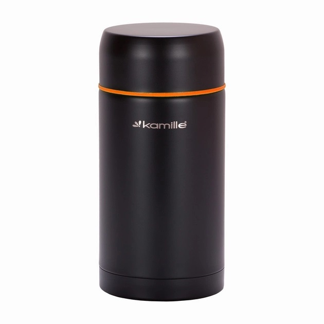 Термос харчовий з матовою поверхнею Kamille KM-2093А із нержавіючої сталі 1000 мл Чорний/Помаранчевий (150-84-2093А)