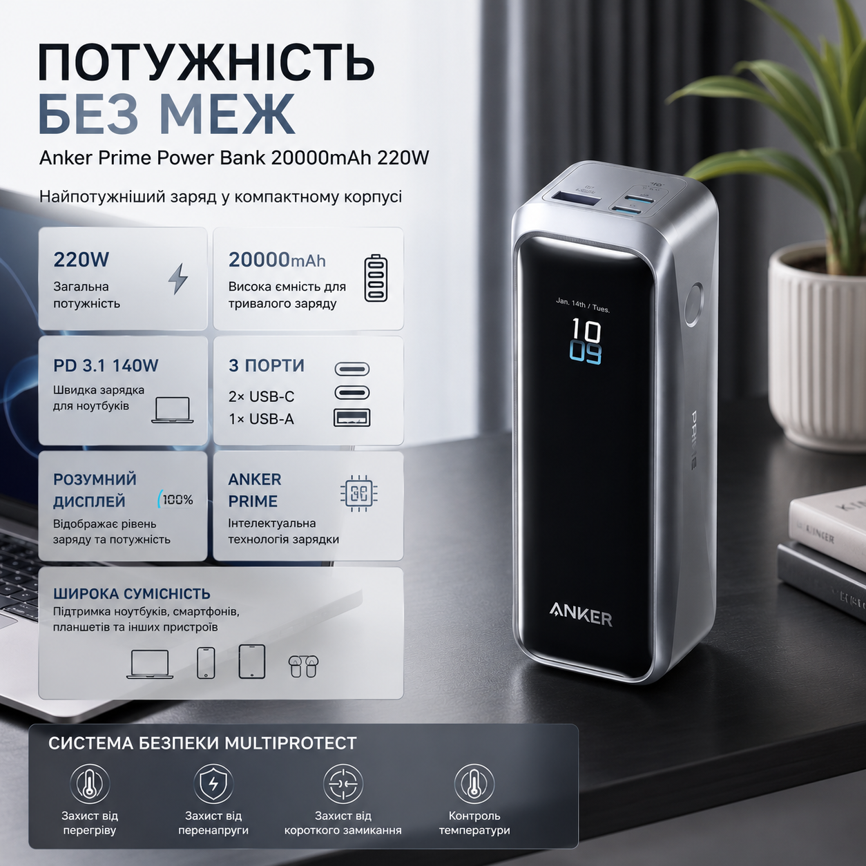 anker prime power bank 20000　220W 新品未開封 ᐉ Повербанк Anker Prime Power Bank 20000 мАг 220W PD 140W