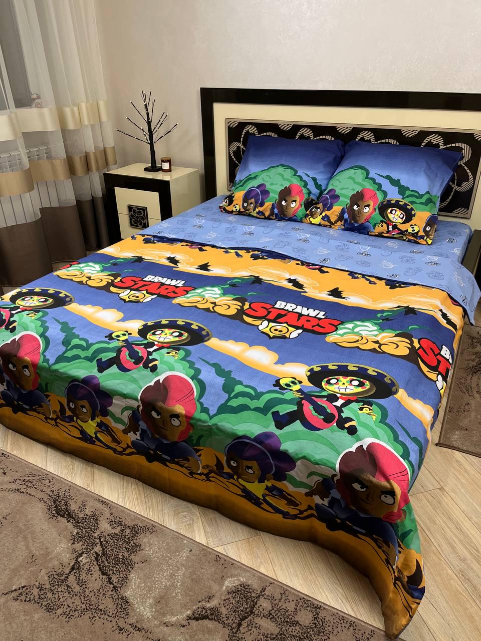 Комплект постельного белья Бравл стар хлопковый полуторный 150х220/50х70 см Разноцветный (12315105)