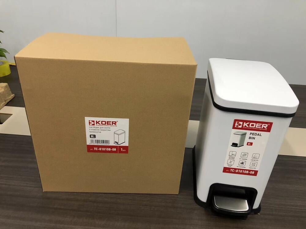 Відро для сміття прямокутне KOER TC-010108-08 з плавним закриванням 8 л Білий (KR5592) - фото 6 Відро для сміття прямокутне KOER TC-010108-08 з плавним закриванням 8 л Білий (KR5592) - фото 6