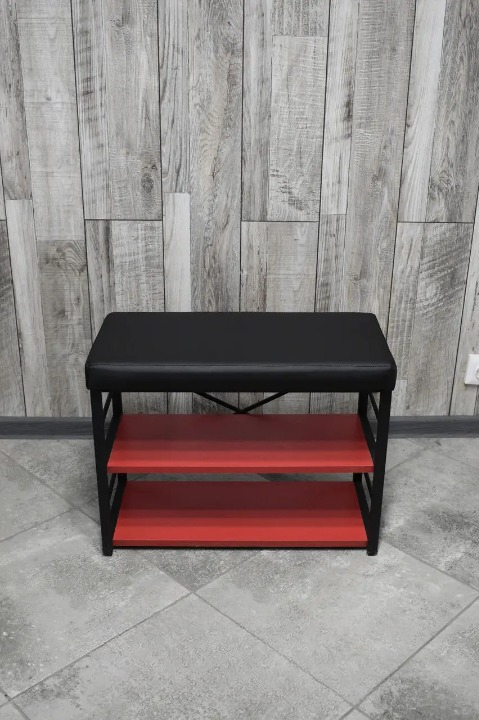 Банкетка для взуття металева з м'яким сидінням 32х47х60 см Чорний (28375292)