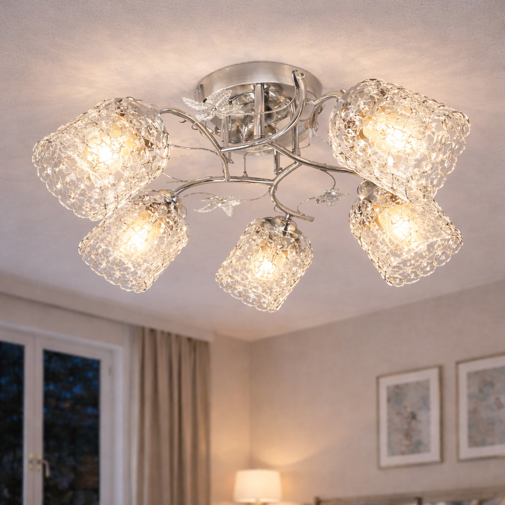 Люстра Valeso с рассеивателями-кристаллами на плафонах под пять ламп Е27 Хром (Ю 2407B/5 CR)