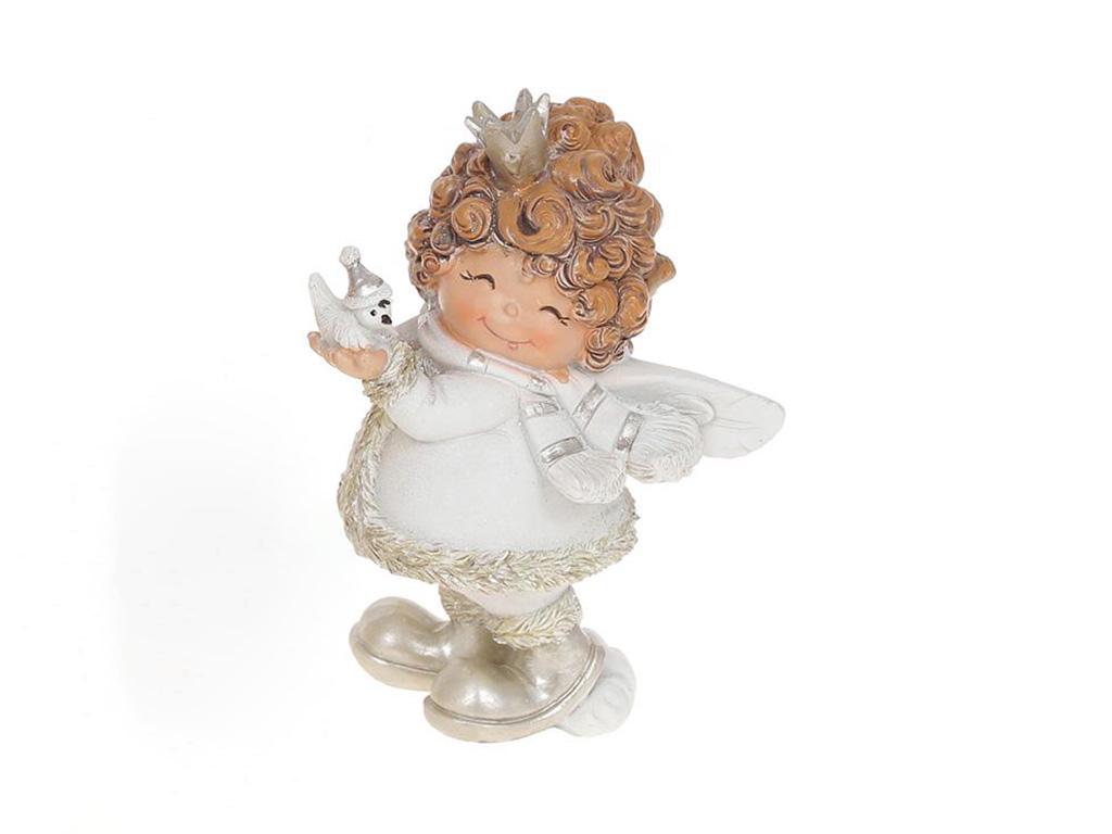 Новогодняя декоративная фигурка Ангел-милашка 11х9х13,5 см полистоун Белый/Золото (BD-559-533-A1)