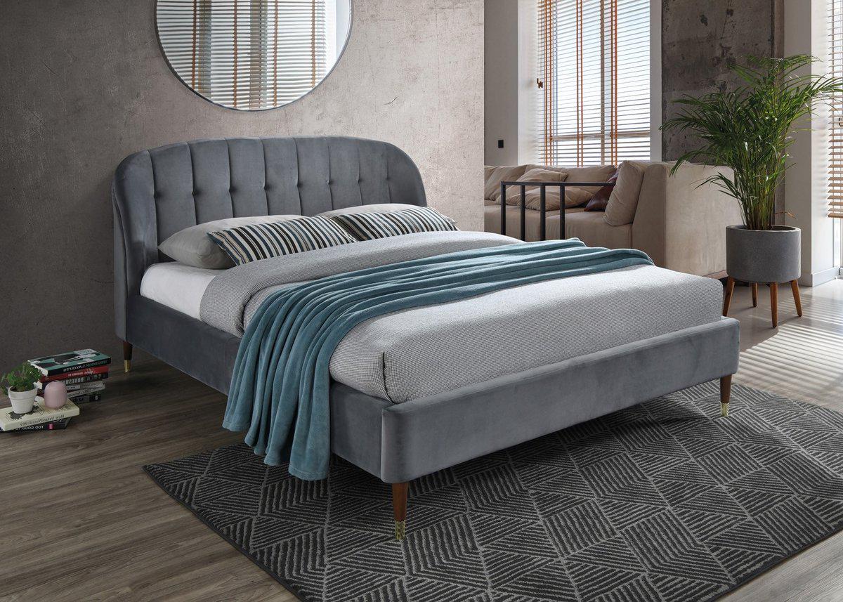Кровать двуспальная Signal Monako VELVET 160x200 МДФ/Дерево/Мелалл/Ткань BLUVEL 14 цвет Серый (MONAKOV160SZZL)