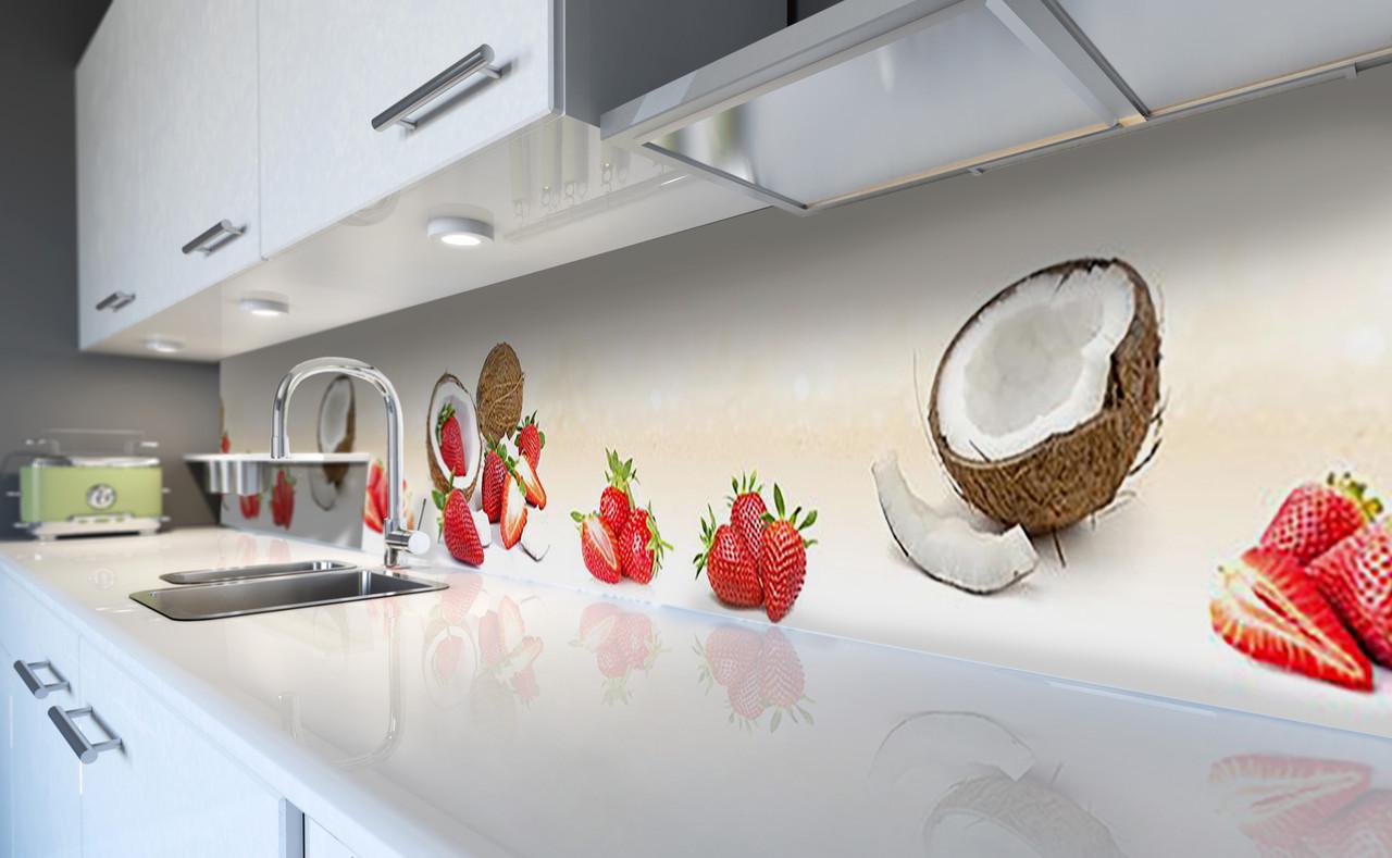 Кухонный фартук Клубника и кокосы из самоклеющейся виниловой пленки 65х250 см Бежевый Кухонный фартук Клубника и кокосы из самоклеющейся виниловой пленки 65х250 см Бежевый
