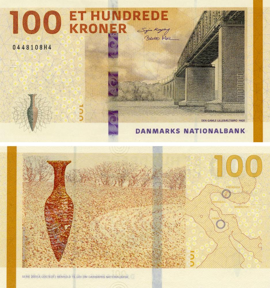 Коллекционная банкнота Дания 100 крон 2020 2024 UNC PW71 signatures: Krogstrup and Møller (Б20069)