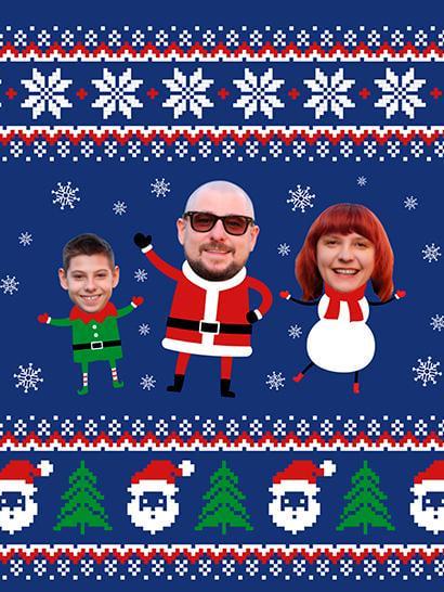 Плед плюшевый Семейное Рождество двухслойный 135х150 см Синий (114611-6)