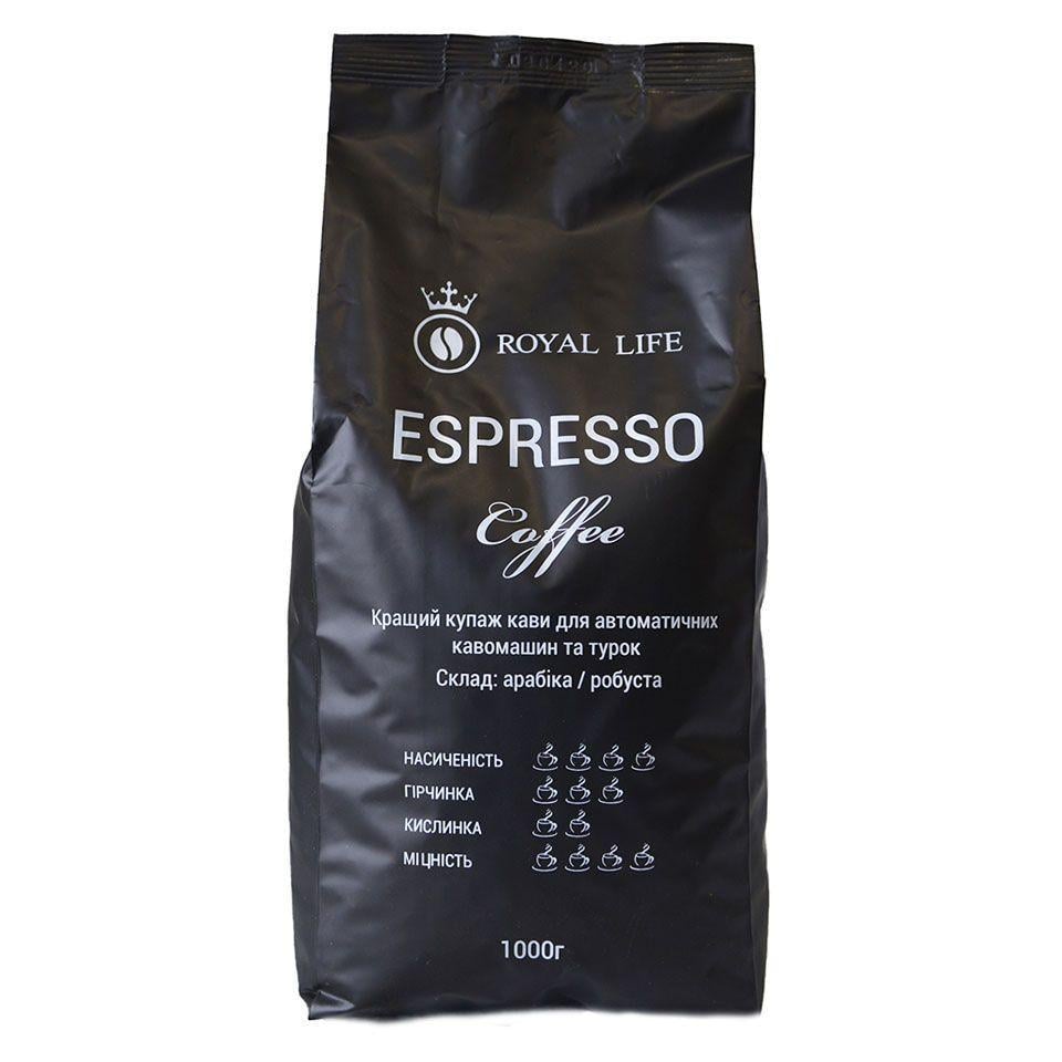 Кава в зернах Royal-Life купаж Espresso 10% арабіка 90% робуста 1 кг (1763458360)