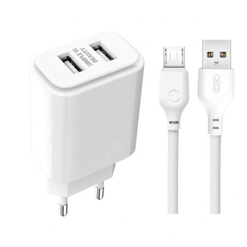 Адаптер Xo L90C 2 USB/2.4A/Data Cable USB to Micro White